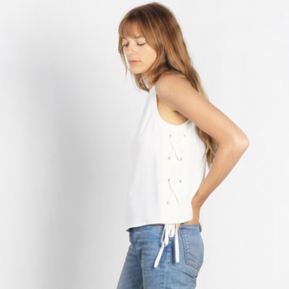 LOWEST Leigh Lace Up Tank Top in White - Picture 2 of 6